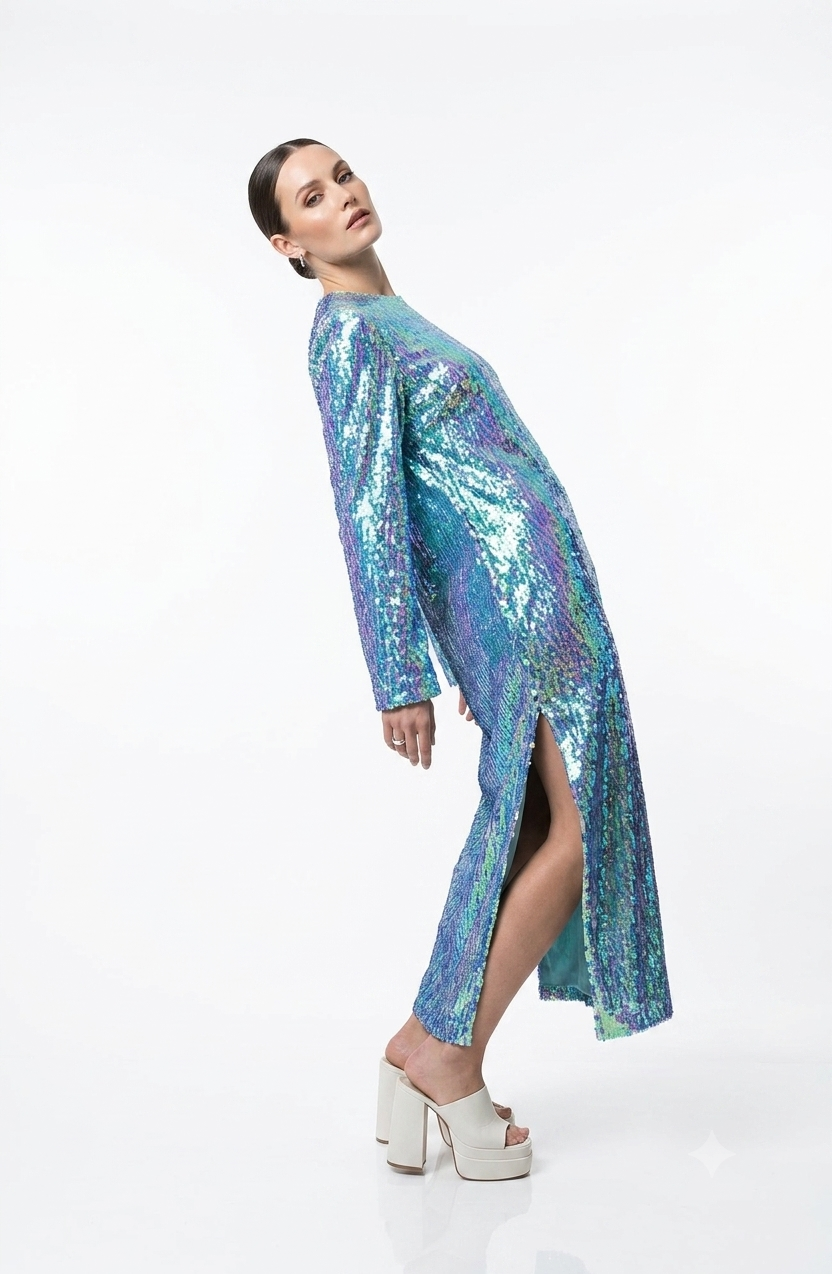[I AM IRIDESCENT] Two way Sequin Midi dress